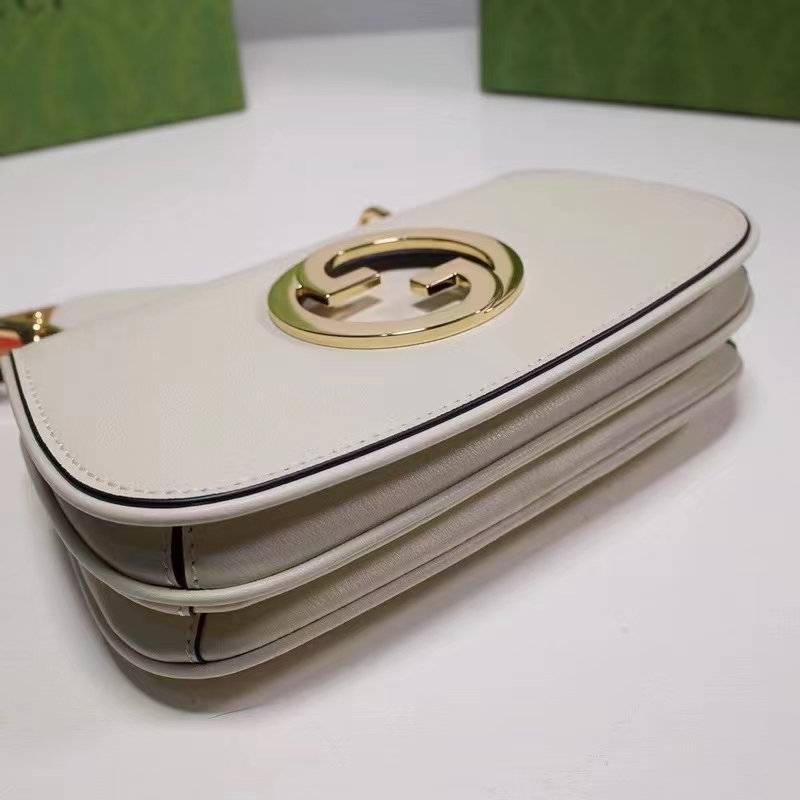 Gucci Women GG Blondie Mini Bag White Leather Round Interlocking G