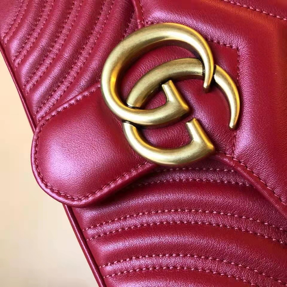 Gucci GG Women GG Marmont Small Matelassé Shoulder Bag Red Double G