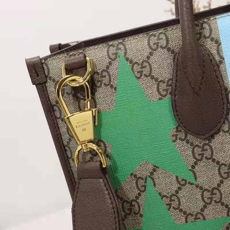 Gucci Unisex Medium Tote Geometric Print Beige Ebony GG Supreme Canvas