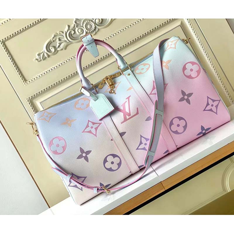 Louis Vuitton LV Unisex Keepall 45B Sunrise Pastel Monogram Coated Canvas Cowhide Leather