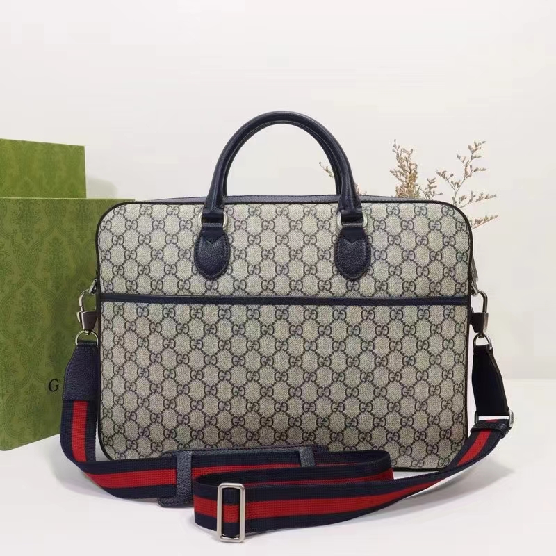 Gucci Unisex Business Case Interlocking G Blue Beige GG Supreme Canvas