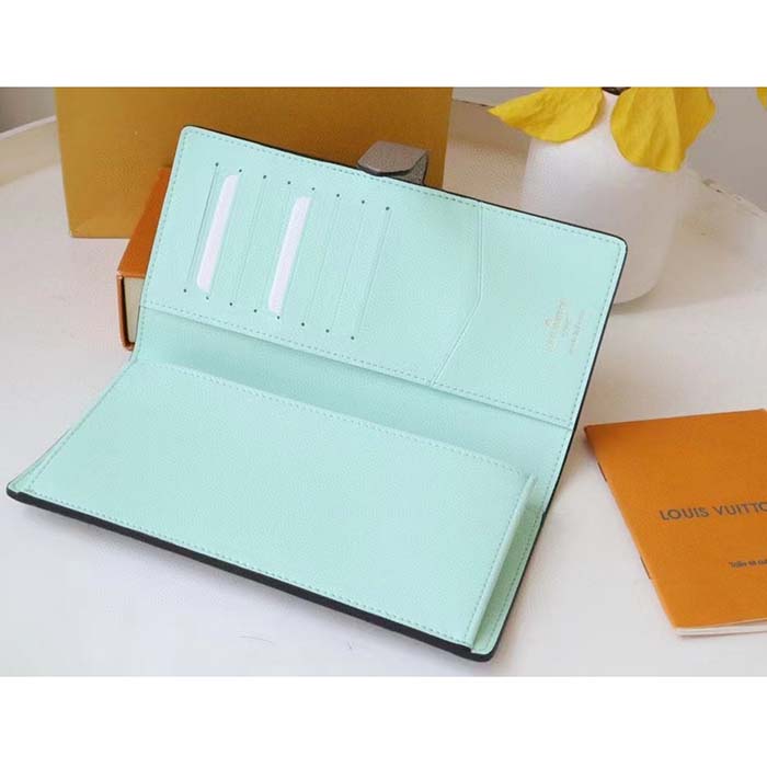 Louis Vuitton LV Unisex Vertical Wallet Galet Beige Aquamarine Blue Taurillon Cowhide Leather