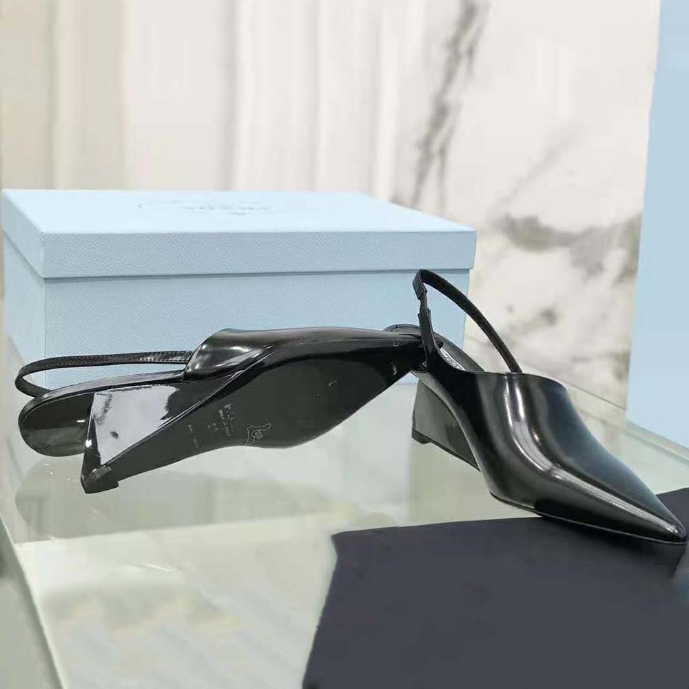 Prada Women Brushed Leather Slingback Pumps in 65mm Heel Height-Black