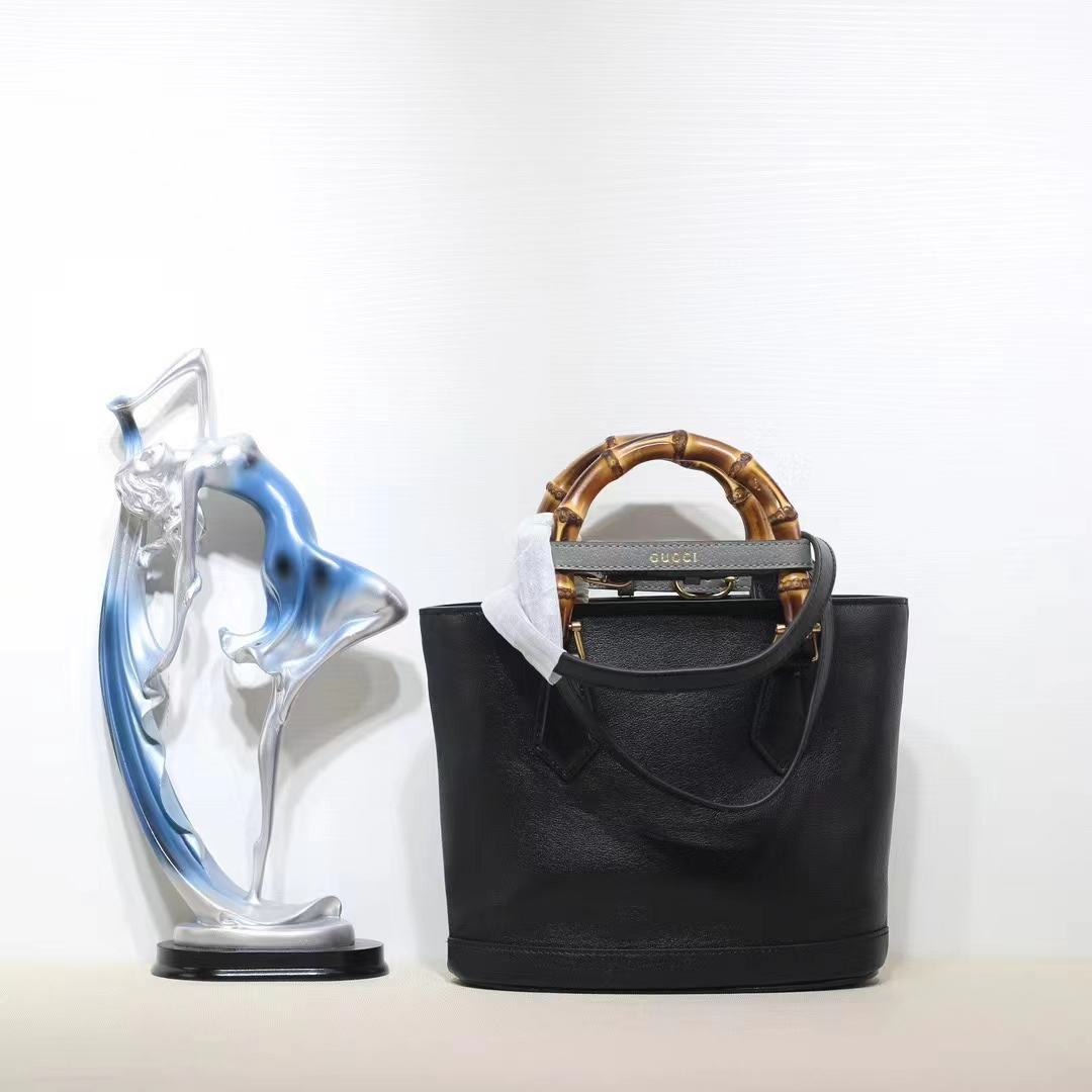 Gucci Women GG Diana Small Tote Bag Black Leather Gold-Toned Hardware Double G