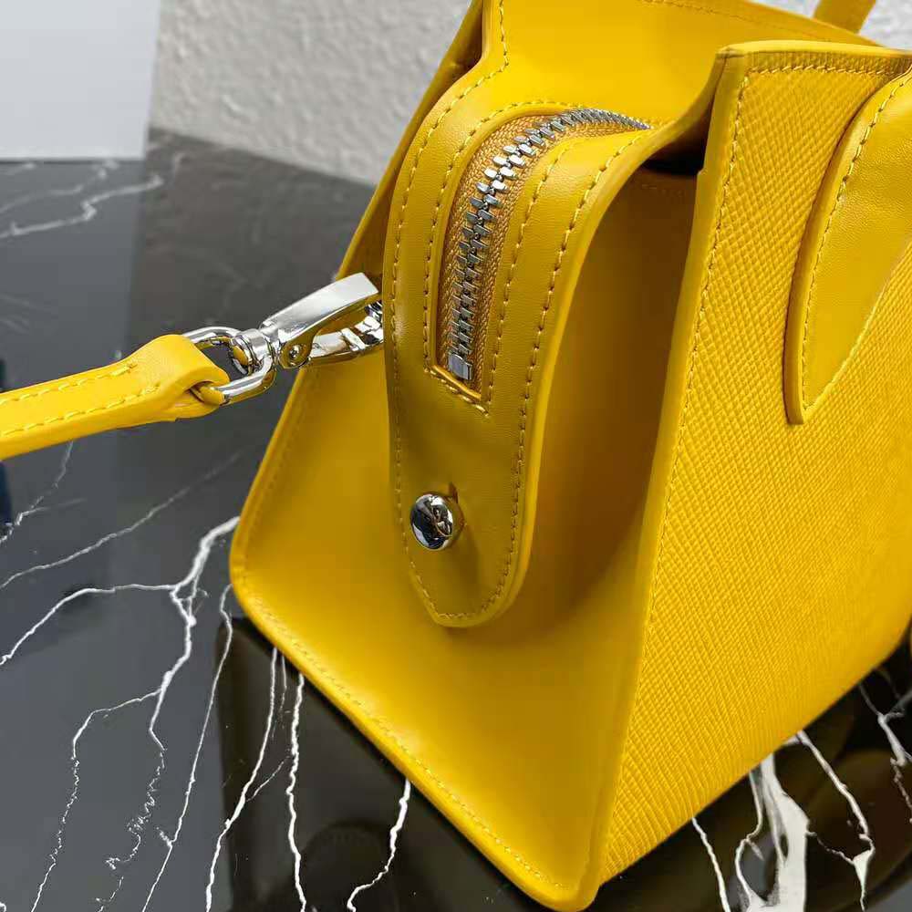 Prada Women Saffiano Leather Prada Monochrome Bag-Yellow