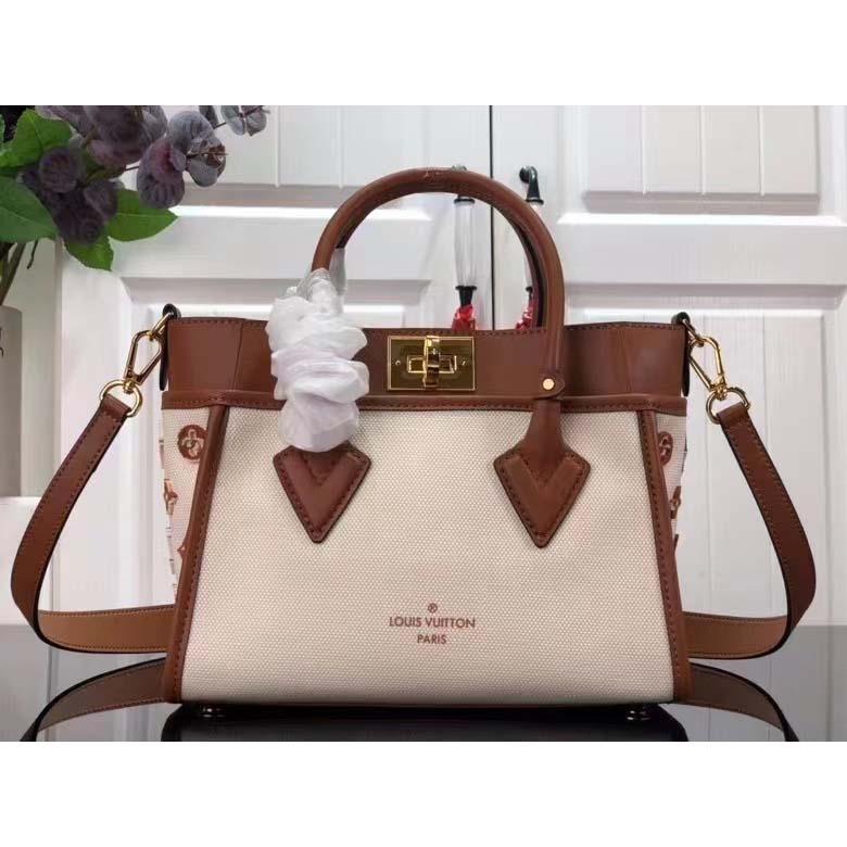 Louis Vuitton Women On My Side PM Tote Bag Brown Canvas Smooth Cowhide