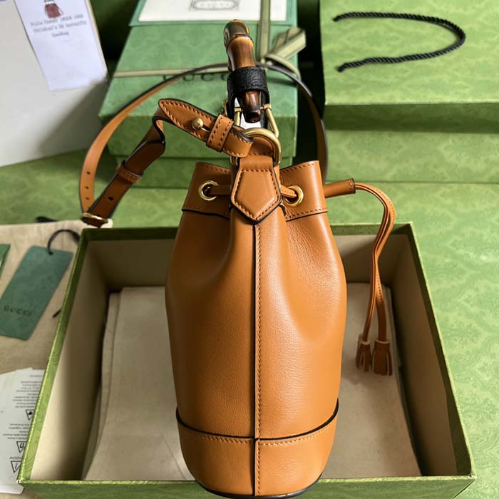 Gucci Women GG Diana Mini Bucket Bag Brown Leather Double G