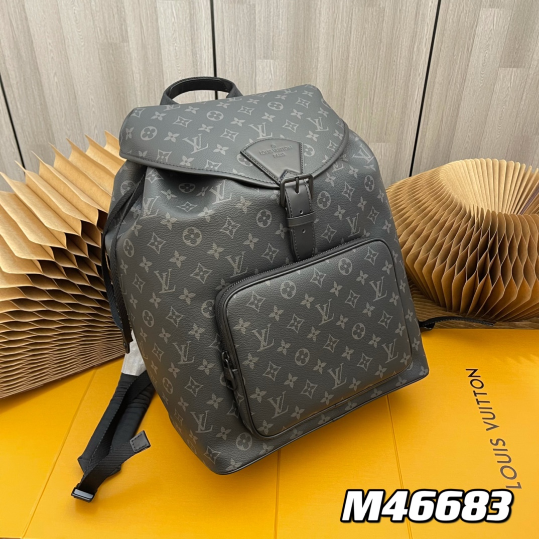 Louis Vuitton LV Unisex Montsouris Backpack Monogram Eclipse Coated Canvas Cowhide Leather