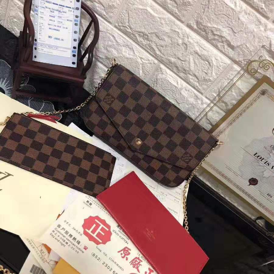 Louis Vuitton LV Women Félicie Pochette in Damier Ebene Coated Canvas-Brown