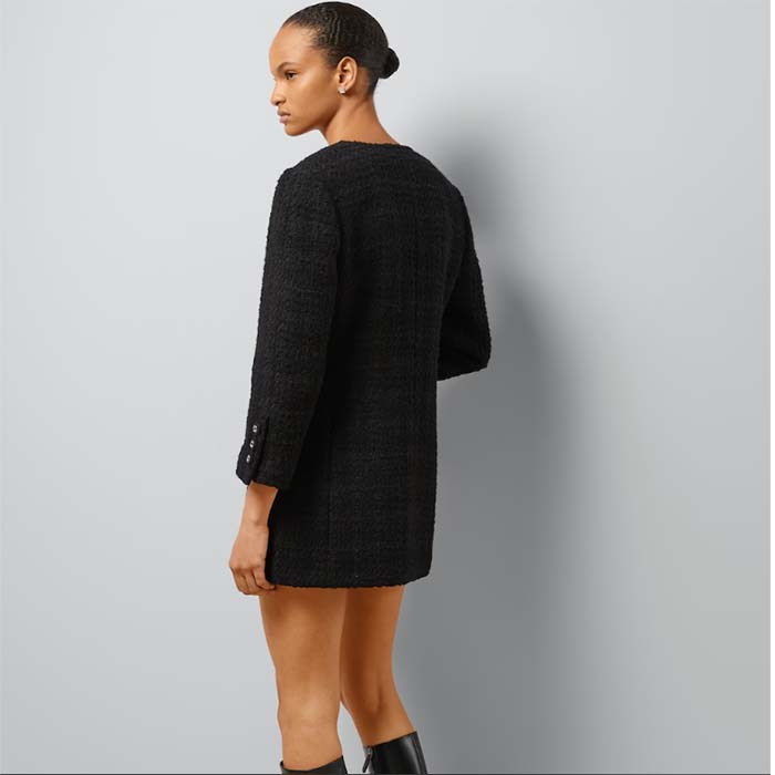 Gucci GG Women Tweed Mélange Jacket Black Self-Covered Buttons Interlocking G Lined V-Neck