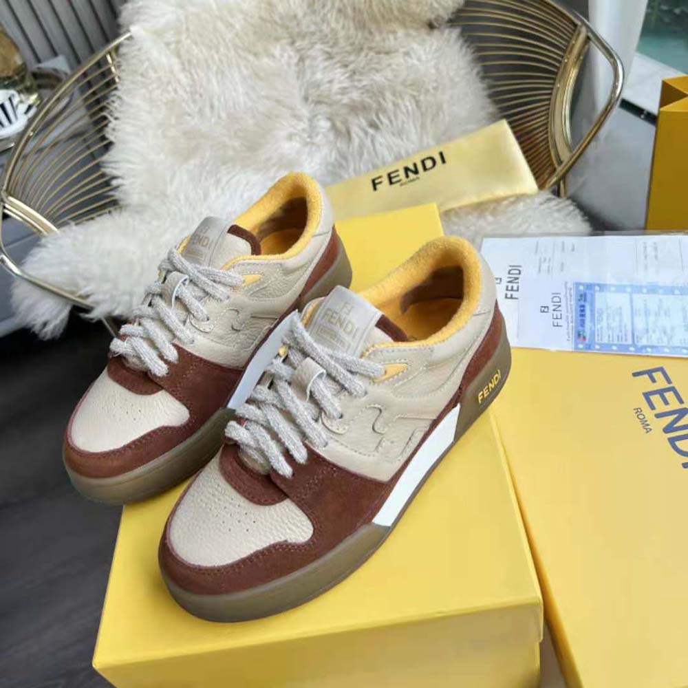 Fendi Unisex Match Beige Suede Low-Tops