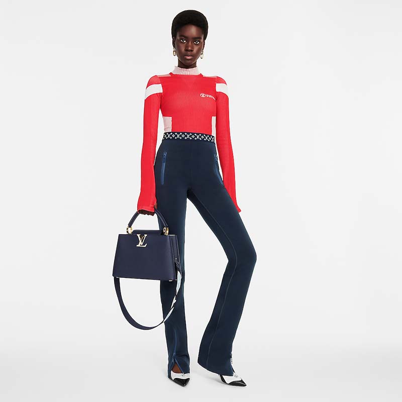 Louis Vuitton LV Women Capucines MM Handbag Blue Navy Taurillon Leather Canvas