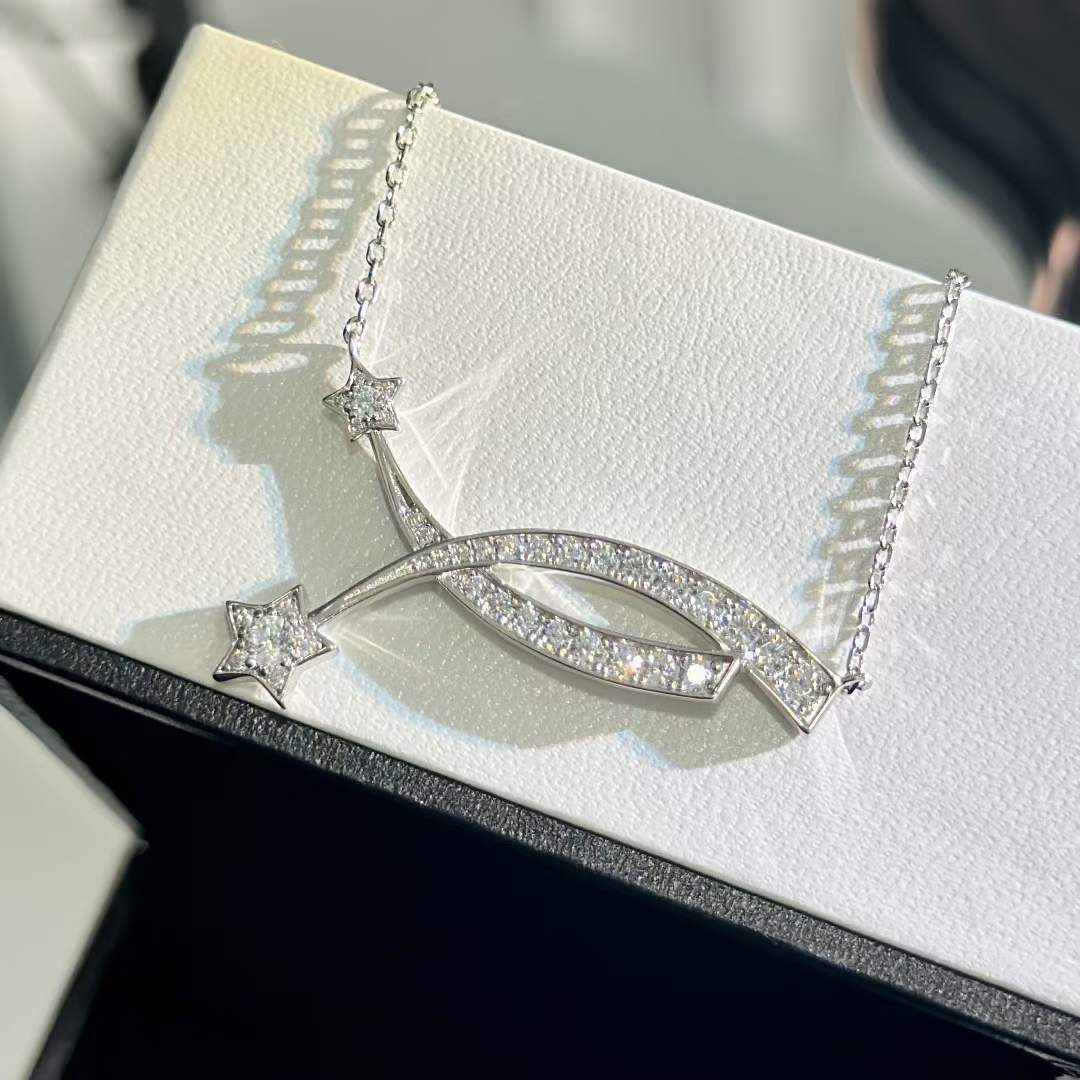Chanel Women CC Etoile Filante Necklace 18K White Silver Diamonds
