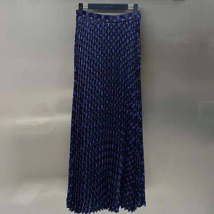 Louis Vuitton LV Women LV Monogram Silk Pleated Skirt Silk Navy