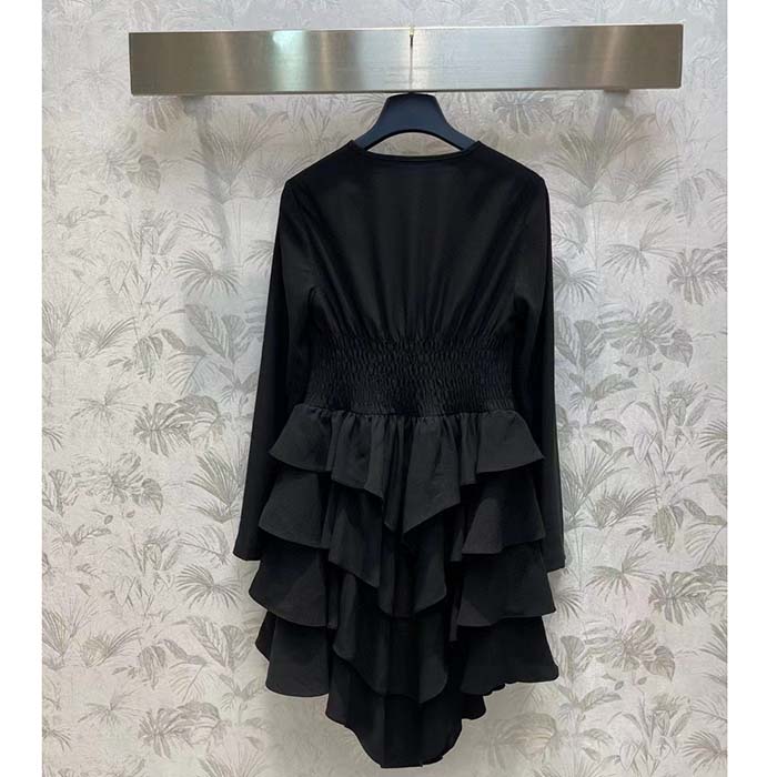 Louis Vuitton Women LV Long-Sleeved Tiered Dress Silk Viscose Elastane Black Regular Fit
