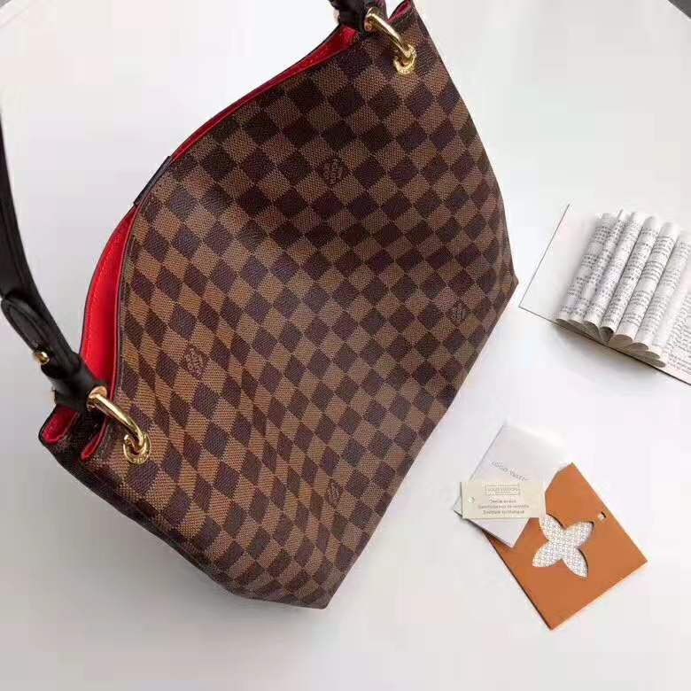 Louis Vuitton LV Women Graceful PM Hobo in Graphic Damier Ebene Canvas-Brown