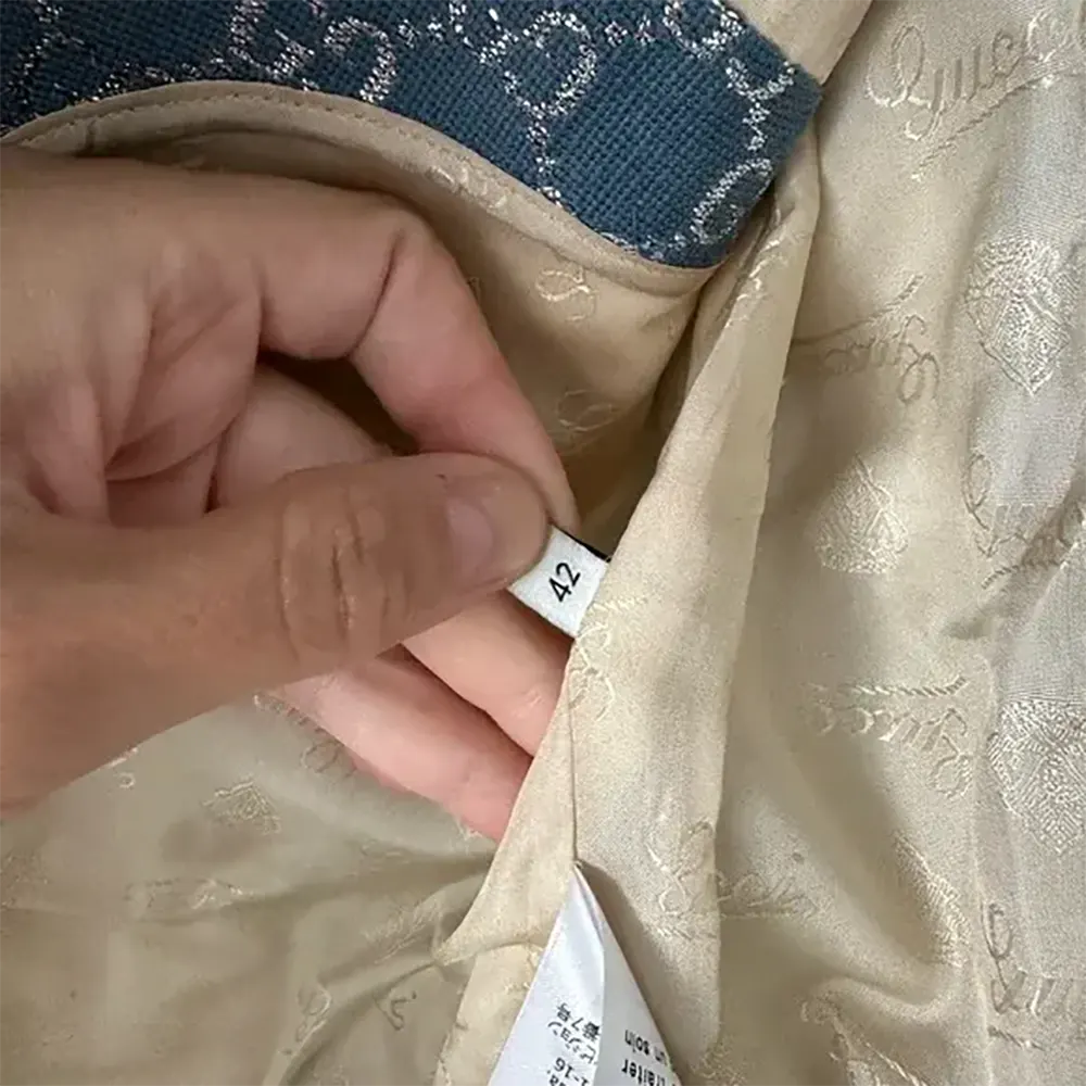 Gucci Men Double Breasted Wool Jacket with GG Shadow-Navy