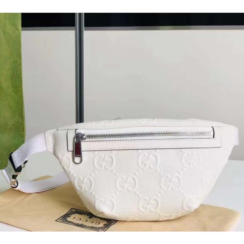 Gucci Unisex GG Embossed Belt Bag White Tonal Leather