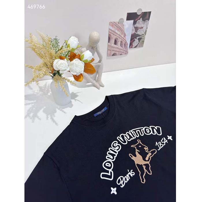 Louis Vuitton Men LV Embroidered Cotton T-Shirt Regular Fit Black 1AFQ67