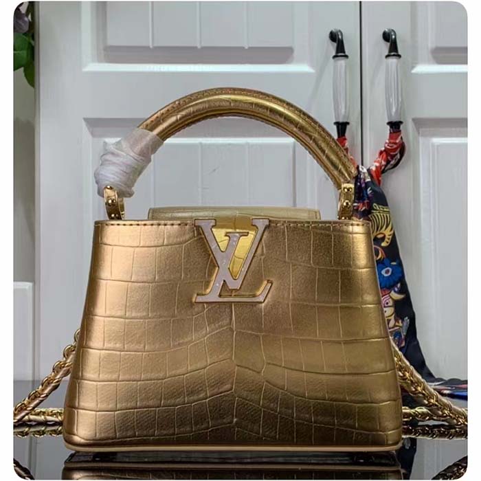 Louis Vuitton LV Women Capucines Mini Handbag Forest Clearing High Shiny Alligator Leather