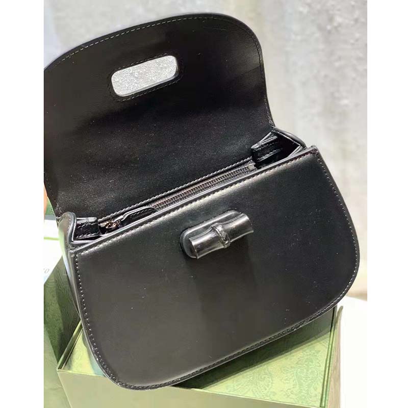 Gucci Women GG Small Top Handle Bag Bamboo Black Leather