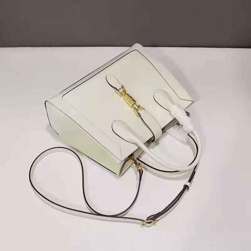 Gucci GG Unisex Jackie 1961 Medium Tote Bag White Leather Gold Toned Hardware