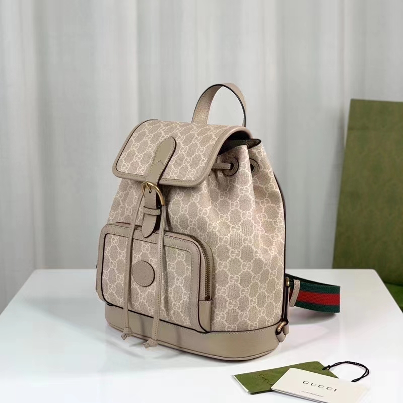 Gucci Unisex Backpack Interlocking G Beige White GG Supreme Canvas