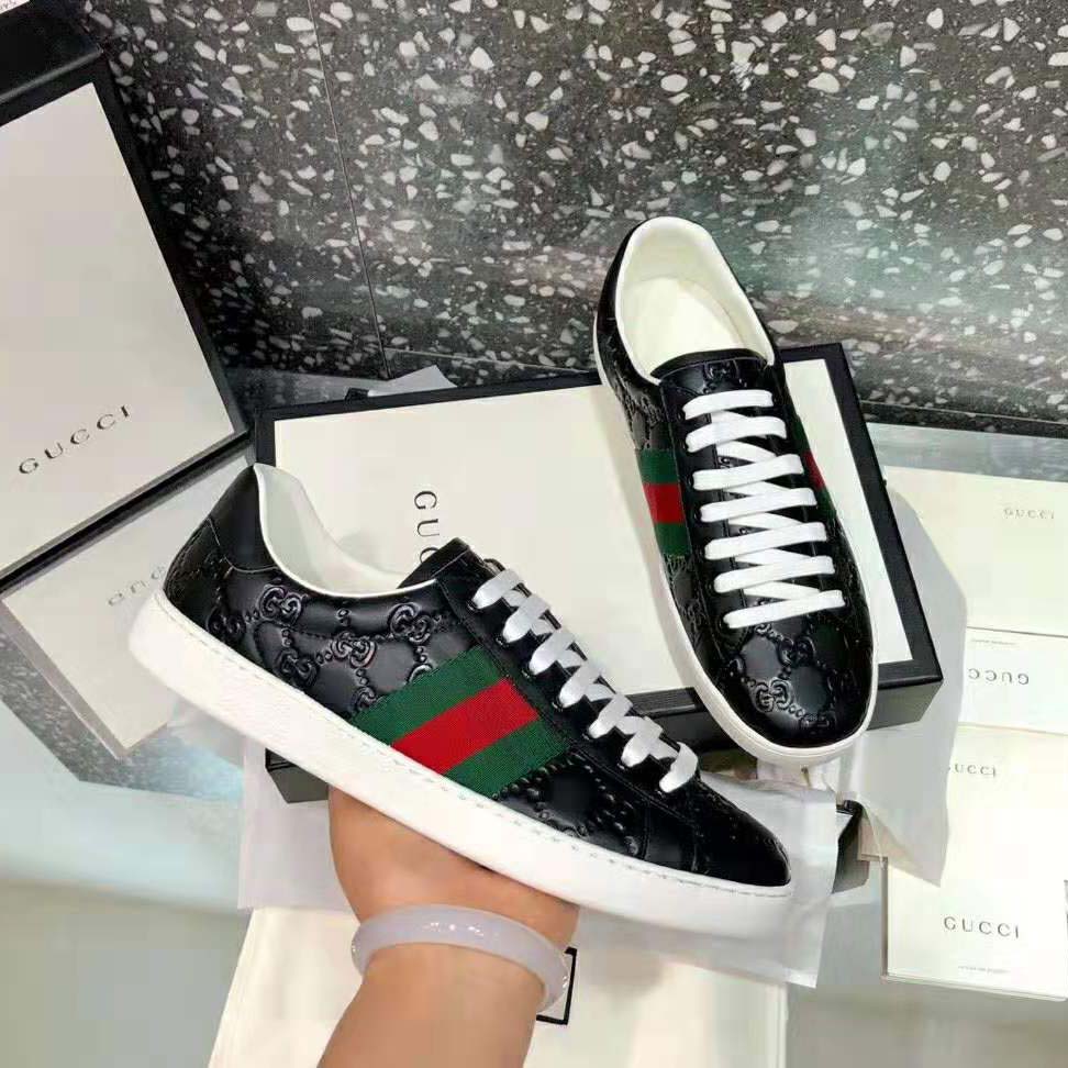 Gucci Men Ace Gucci Signature Sneaker with Web-Black