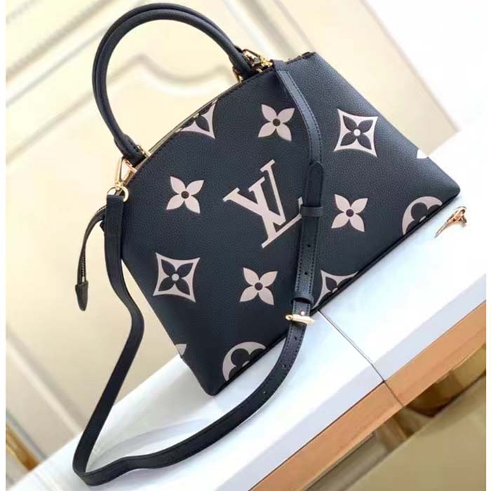 Louis Vuitton LV Women Petit Palais Handbag Noir Beige Embossed Grained Cowhide