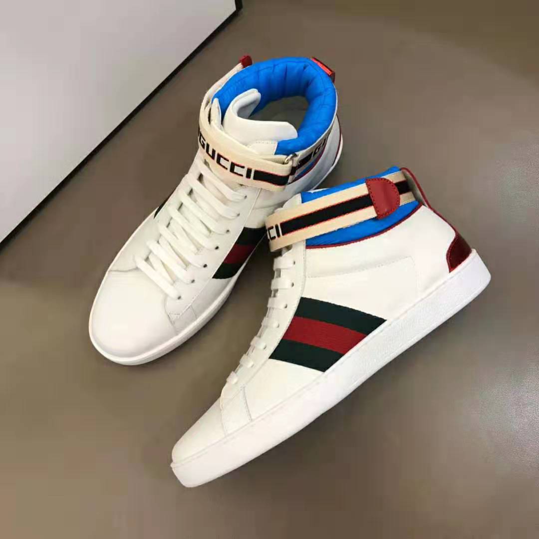 Gucci Unisex Ace Gucci Stripe High-Top Sneaker in 5.1 cm Height-White