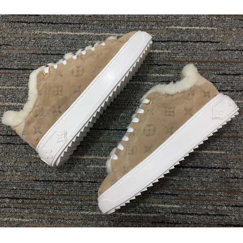 Louis Vuitton Women LV Time Out Sneaker Monogram Embossed Suede Calf Leather Shearling