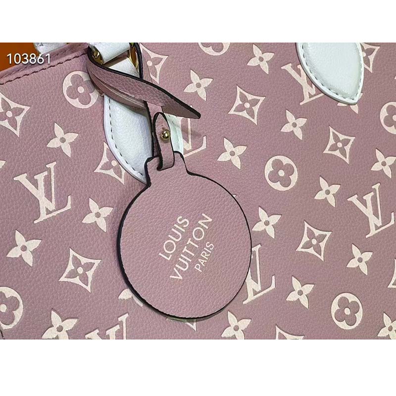 Louis Vuitton LV Women OnTheGo MM Tote Bag Pink Printed Embossed Grained Cowhide