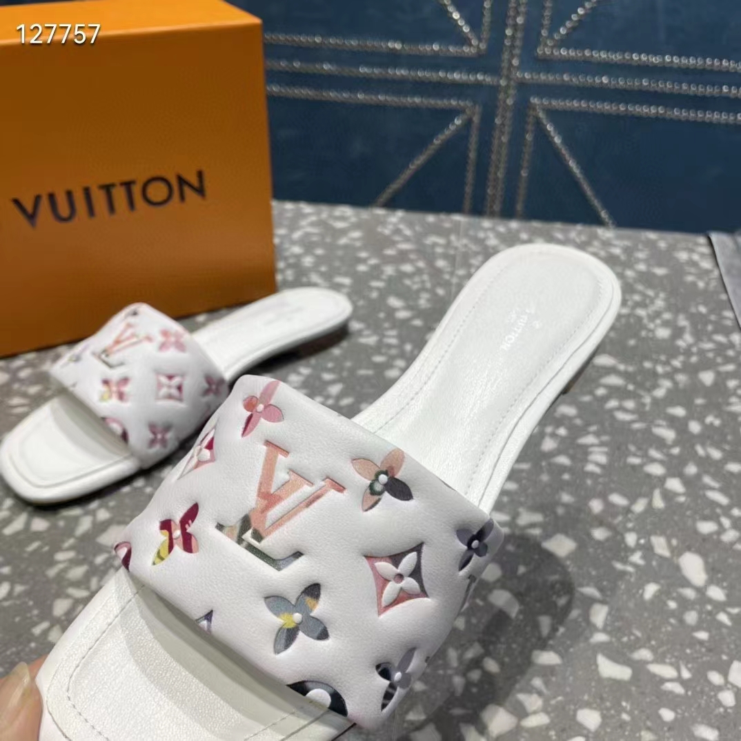 Louis Vuitton LV Women Revival Flat Mule White Monogram-Embossed Lambskin