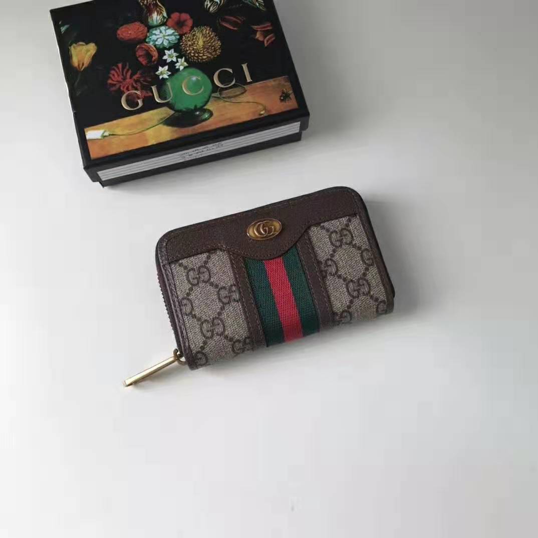 Gucci GG Unisex Ophidia GG Zip Around Card Case in Beige/Ebony GG Supreme Canvas