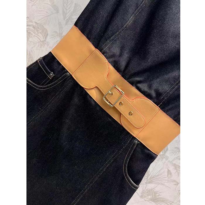 Louis Vuitton Women LV Eyelet Belt Denim Dress Dark Blue 1AFGA5