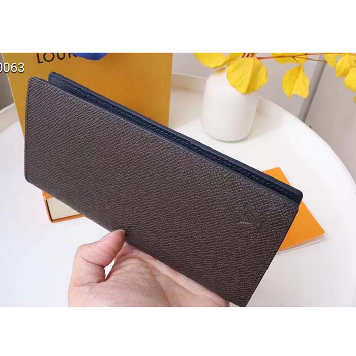 Louis Vuitton LV Unisex Brazza Wallet Taïga Leather Discreetly Stamped LV Initials