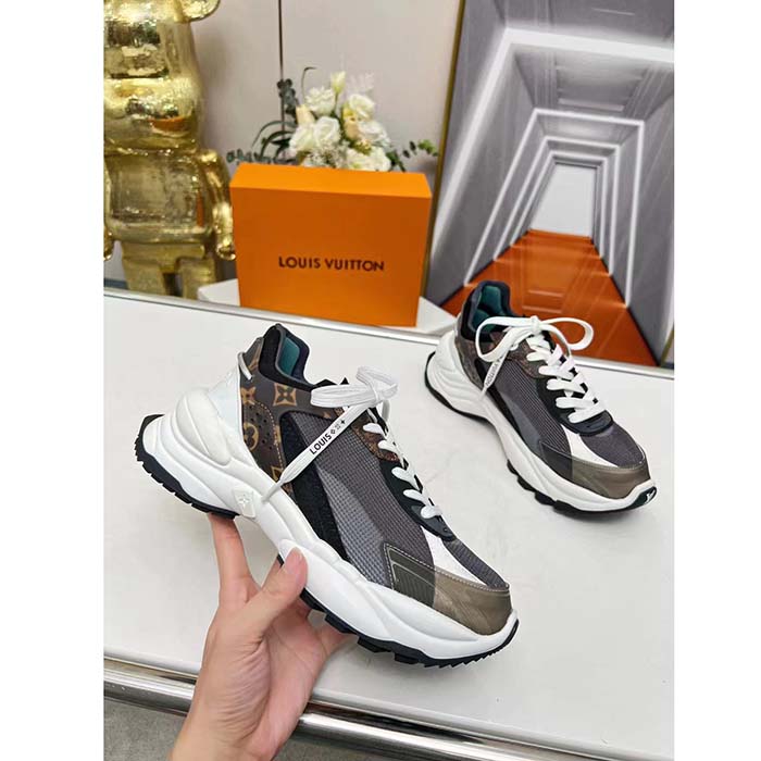 Louis Vuitton LV Unisex Run 55 Sneaker Black Mix Materials Lifted Rubber Outsole