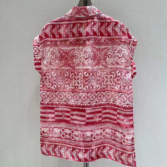 Louis Vuitton LV Men Monogram Tile Short Sleeve Shirt Cotton Red White Regular Fit