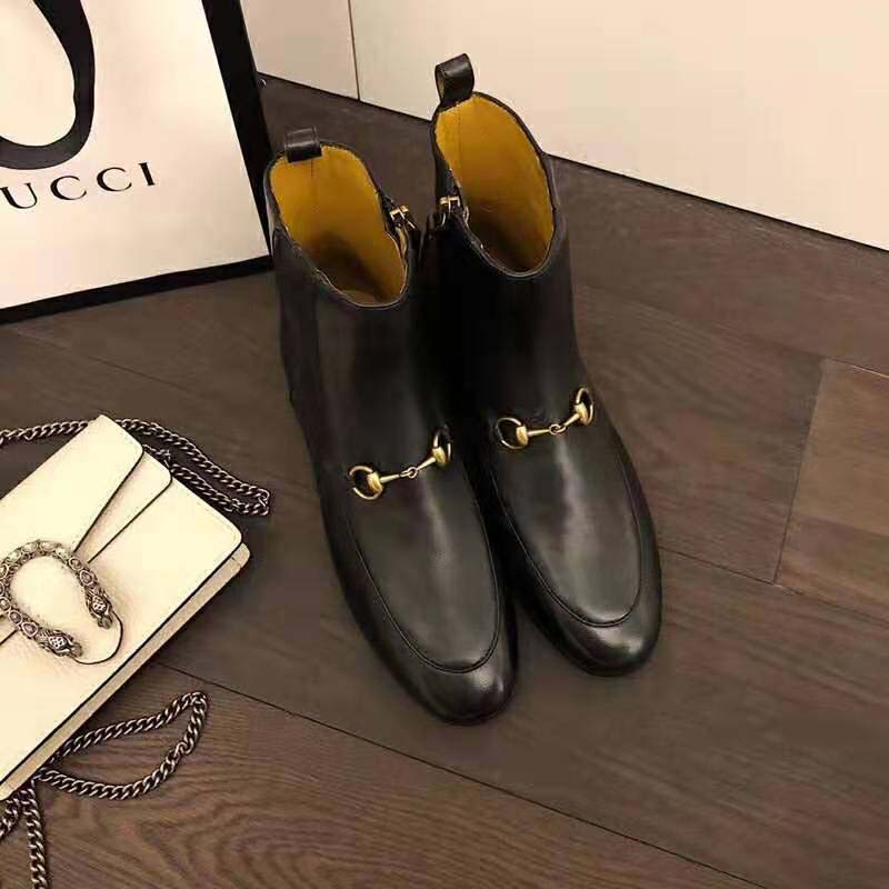 Gucci Women Gucci Jordaan Leather Ankle Boot in Black Leather 1.3 cm Heel