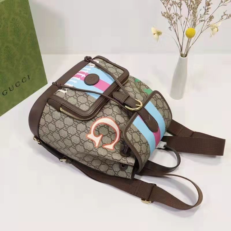 Gucci Unisex Backpack with Interlocking G Beige Centum Stars G GG Supreme Canvas