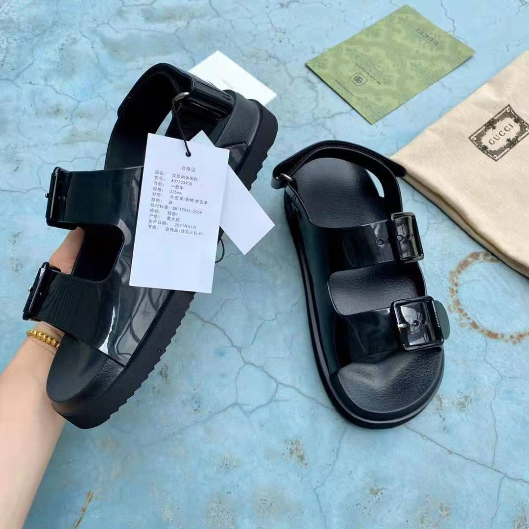 Gucci GG Women Sandal with Mini Double G Black Rubber