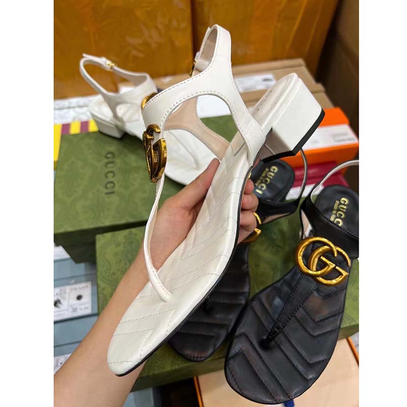 Gucci Women GG Double G Sandal White Leather Sole Double G 5 Cm Heel