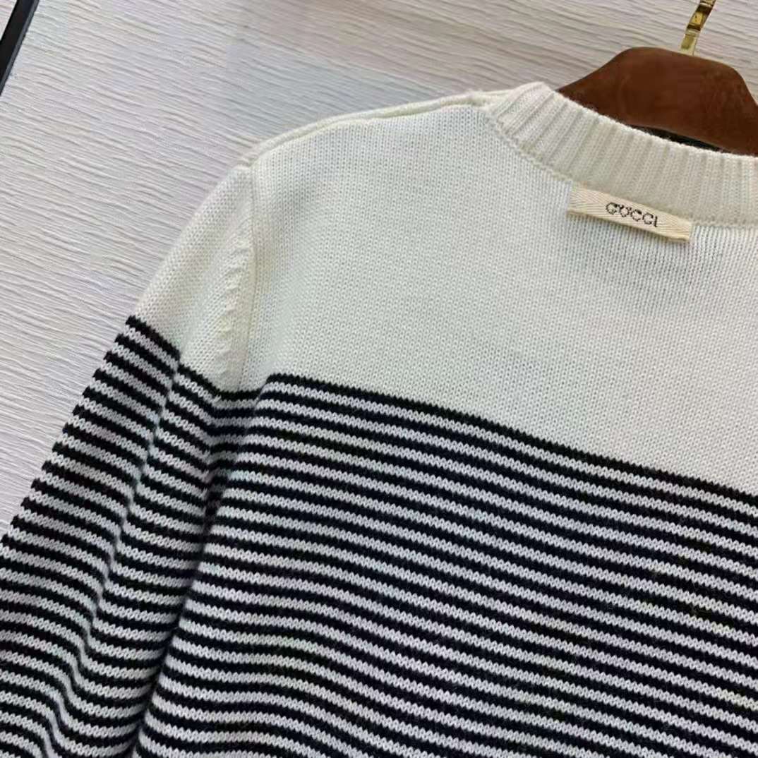 Gucci Women Disney x Gucci Donald Duck Striped Wool Sweater Cashmere Crewneck