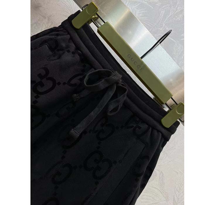 Gucci Men GG Brushed Cotton Hooded Sweatshirt Black Fixed Hood Dropped Shoulder Long Sleeves