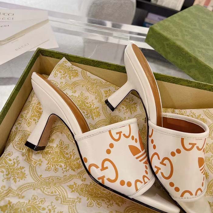 Gucci Women Adidas x Gucci Slide Sandal GG Trefoil Suede White Leather