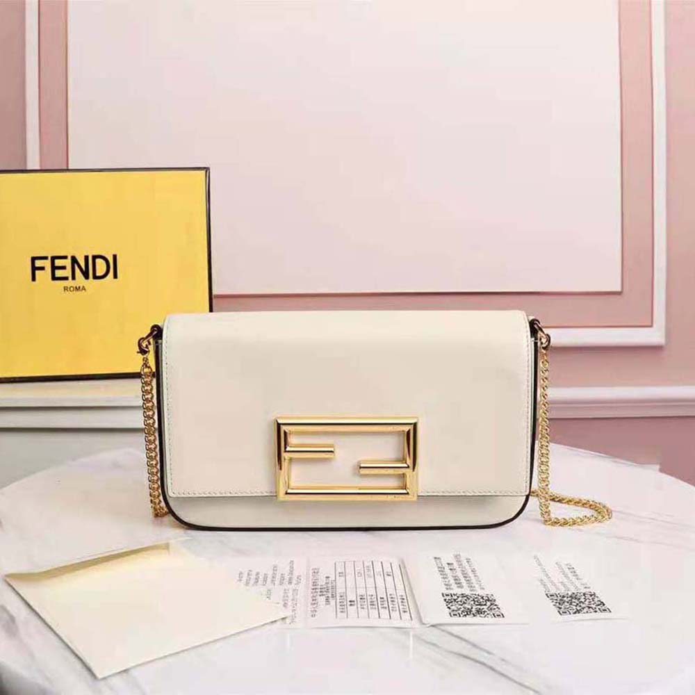 Fendi Women Wallet on Chain with Pouches Leather Mini-Bag-White
