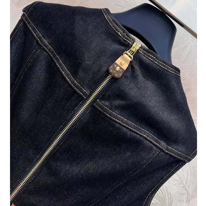 Louis Vuitton Women LV Eyelet Belt Denim Dress Dark Blue 1AFGA5