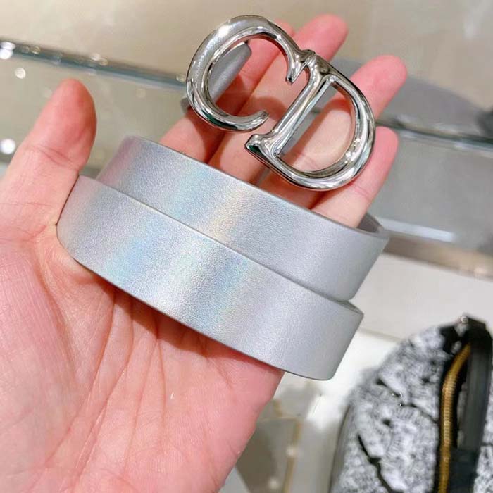 Dior Unisex CD Dior Or Saddle Belt Metallic Silver-Tone Smooth Calfskin 20 MM