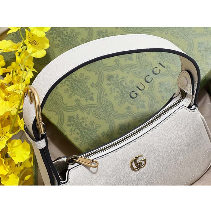 Gucci Women GG Aphrodite Shoulder Bag Double G White Leather Zip Closure