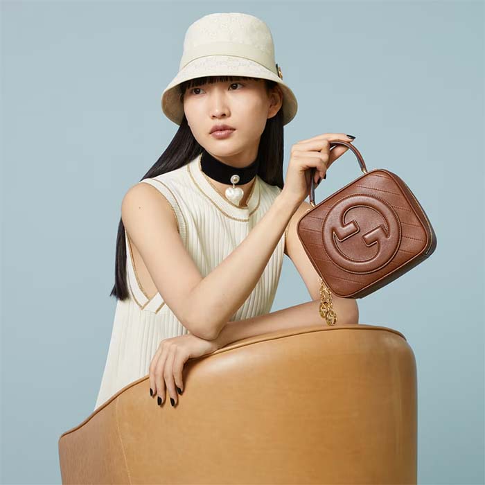 Gucci Women GG Blondie Top Handle Bag Cuir Leather Round Interlocking G